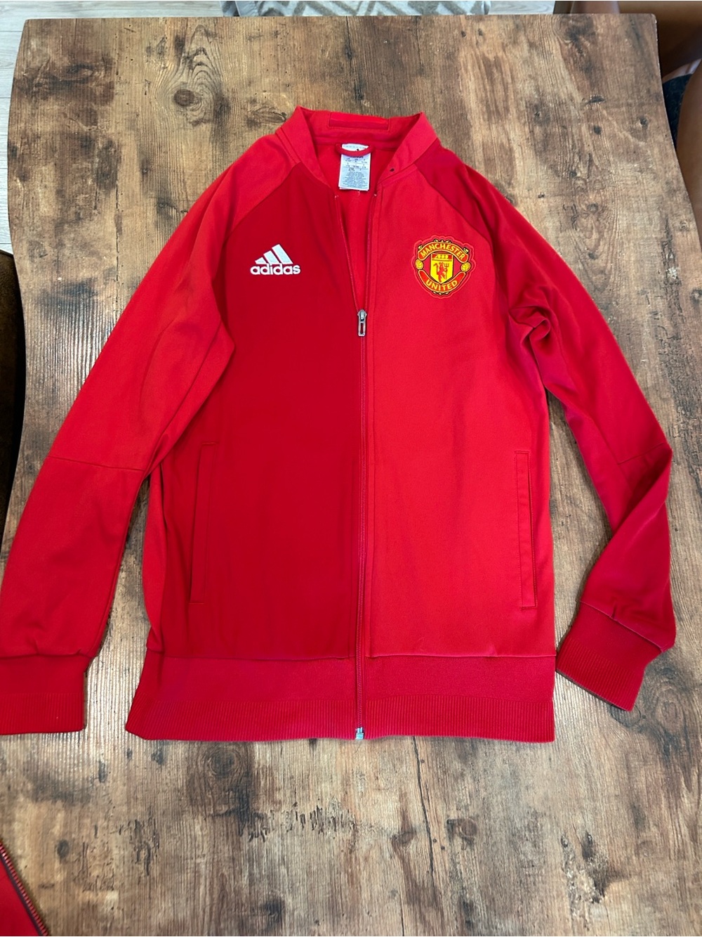 Adidas Manchester United Red Full-Zip Athletic Jacket with Logo